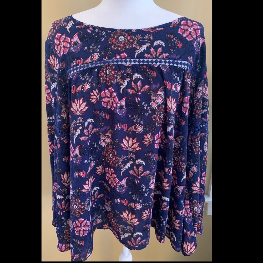 Floral Print Peasant Blouse. XL